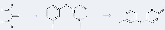 The 2(1H)-Pyrimidinone,5-(3-methylphenoxy)- could be obtained by the reactants of 2-(3-methylphenoxy)-3-(dimethylamino)acrolein and urea